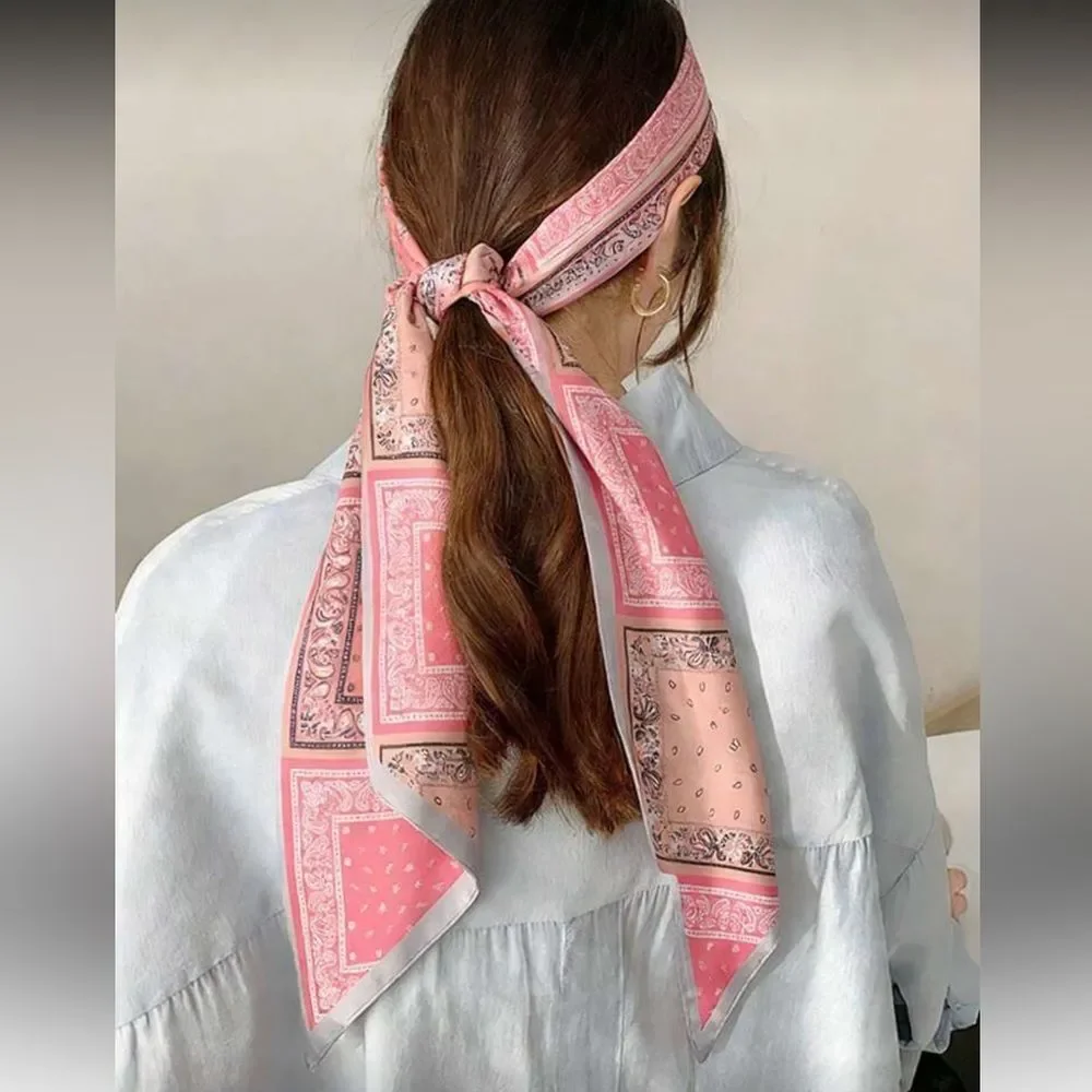 Pink Patterned Hair Scarf A1582